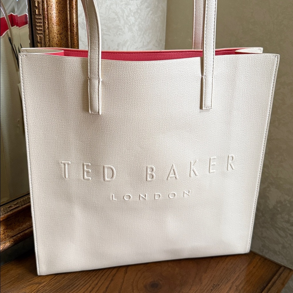 Ted Baker London Elegant Cream Tote in faux leather. Orange inside.